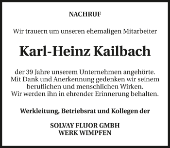 Traueranzeige von Karl-Heinz Kailbach 