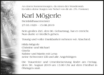 Traueranzeige von Karl Mögerle 