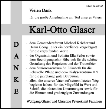 Traueranzeige von Karl-Otto Glaser 