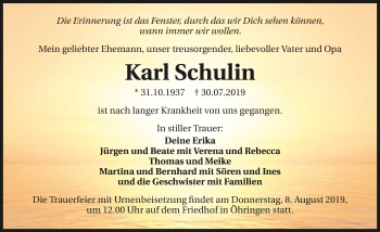 Traueranzeige von Karl Schulin 