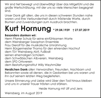 Traueranzeige von Kurt Hornung 