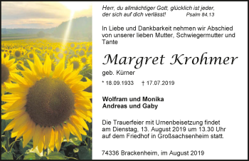 Traueranzeige von Margarete Krohmer 