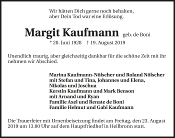 Traueranzeige von Margit Kaufmann 