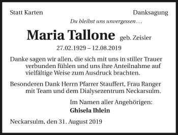 Traueranzeige von Maria Tallone 