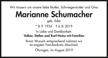 Traueranzeige von Marianne Schumacher 