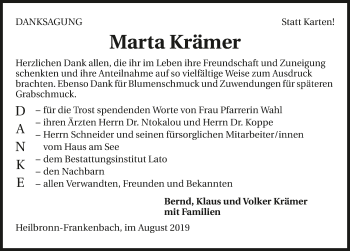 Traueranzeige von Marta Krämer 