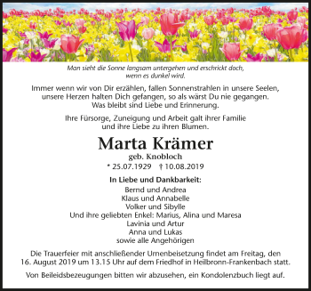 Traueranzeige von Marta Krämer 