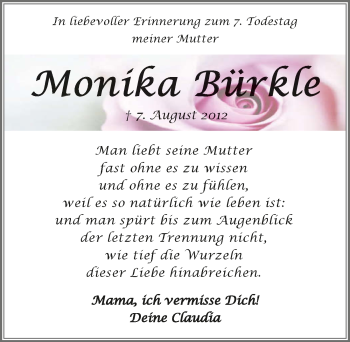 Traueranzeige von Monika Bürkle 