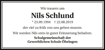 Traueranzeige von Nils Schlund 