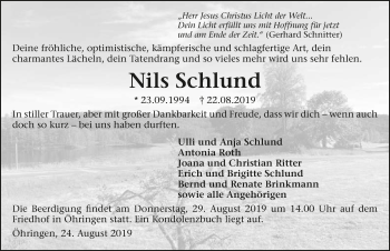 Traueranzeige von Nils Schlund 