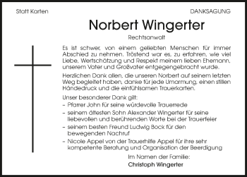 Traueranzeige von Norbert Wingerter 