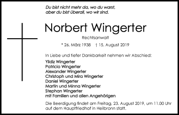 Traueranzeige von Norbert Wingerter 