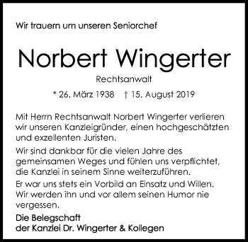 Traueranzeige von Norbert Wingerter 