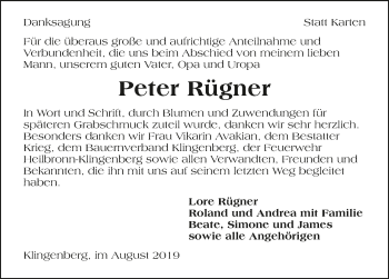 Traueranzeige von Peter Rügner 