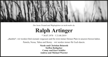 Traueranzeige von Ralph Artinger 