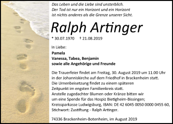 Traueranzeige von Ralph Artinger 