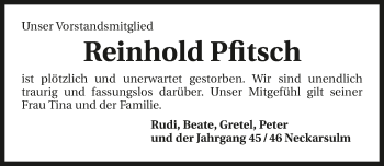 Traueranzeige von Reinhold Pfitsch 