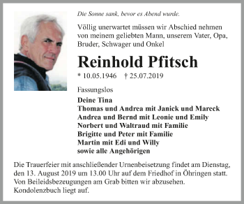 Traueranzeige von Reinhold Pfitsch 