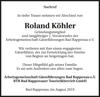 Traueranzeige von Roland Köhler 