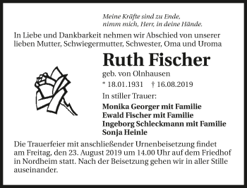 Traueranzeige von Ruth Fischer 
