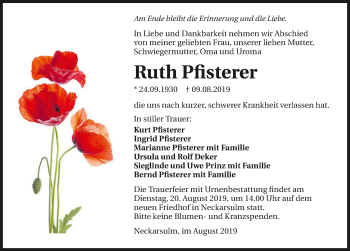 Traueranzeige von Ruth Pfisterer 