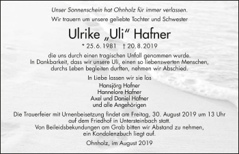 Traueranzeige von Ulrike Hafner 