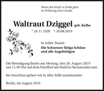 Traueranzeige von Waltraut Dziggel 