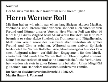 Traueranzeige von Werner Roll 