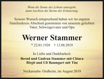 Traueranzeige von Werner Stammer 