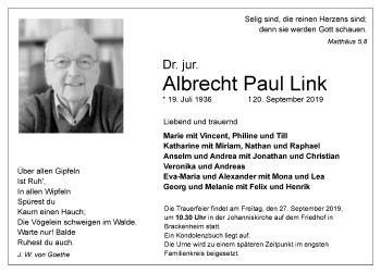 Traueranzeige von Albrecht Paul Link 