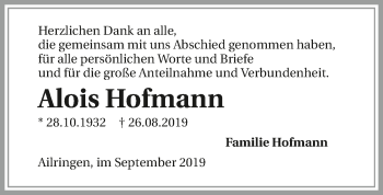 Traueranzeige von Alois Hofmann 