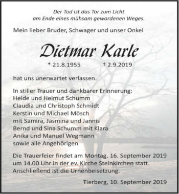 Traueranzeige von Dietmar Karle 