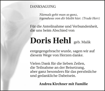 Traueranzeige von Doris Hehl 