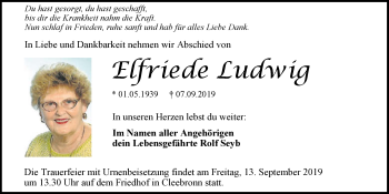 Traueranzeige von Elfriede Ludwig 