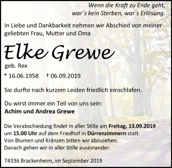 Traueranzeige von Elke Grewe 