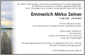 Traueranzeige von Emmerich Mirko Zeiner 