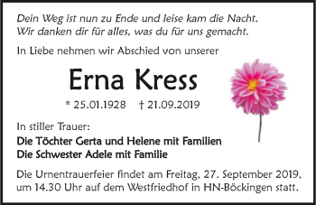 Traueranzeige von Erna Kress 