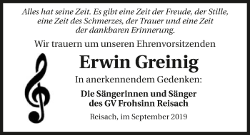 Traueranzeige von Erwin Greinig 