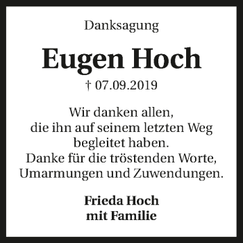 Traueranzeige von Eugen Hoch 