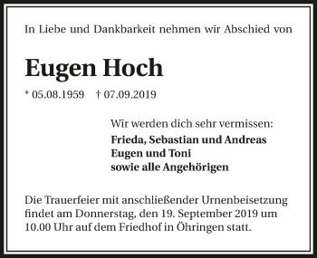 Traueranzeige von Eugen Hoch 