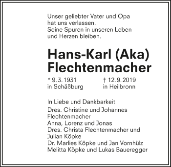 Traueranzeige von Hans-Karl Flechtenmacher 