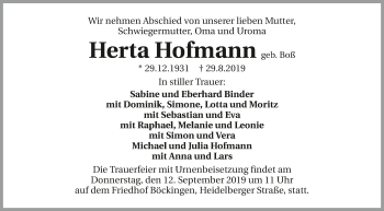 Traueranzeige von Herta Hofmann 