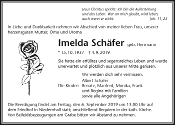 Traueranzeige von Imelda Schäfer 