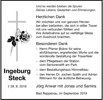 Traueranzeige von Ingeburg Steck 