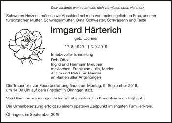 Traueranzeige von Irmgard Härterich 