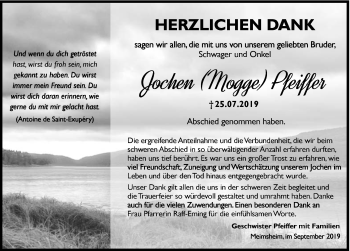 Traueranzeige von Jochen Pfeiffer 