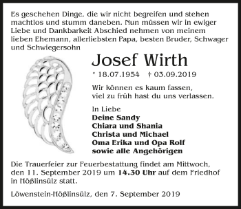 Traueranzeige von Josef Wirth 