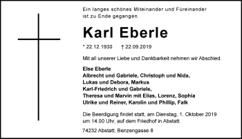 Traueranzeige von Karl Eberle 