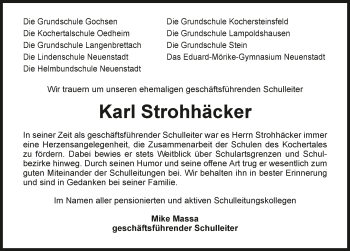 Traueranzeige von Karl Strohhäcker 