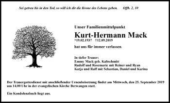 Traueranzeige von Kurt-Hermann Mack 